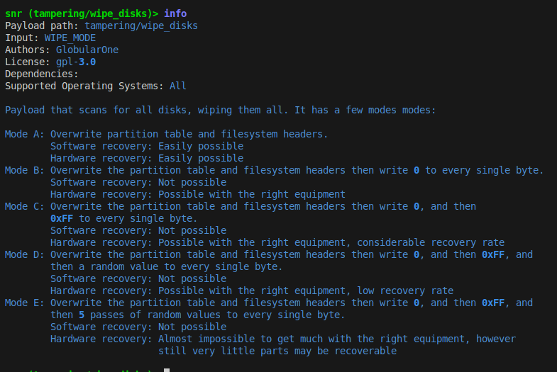 Using the command `info`